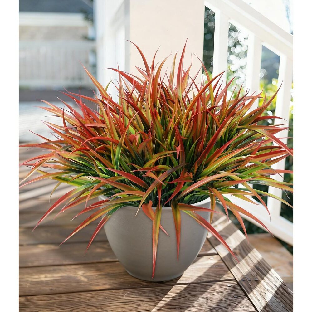 12Pcs Fake Plants Outdoor Artificial Plastic Grass Spring Decoration UV